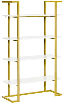 Immagine prodotto di Libreria 4 Ripiani 92x35x152 cm in MDF e Acciaio Bianco e Oro