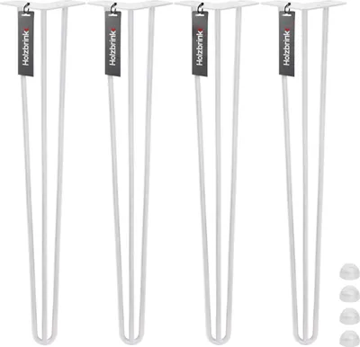 Four white hairpin legs are arranged in a line against a white background.