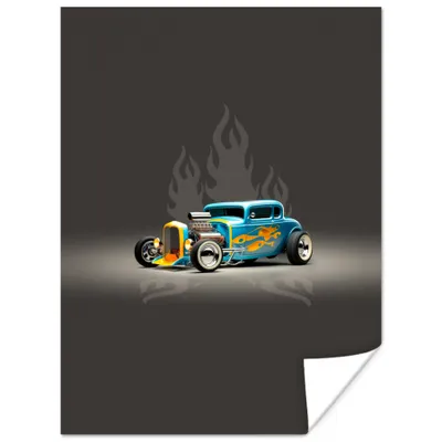 Produktbild von MuchoWow® Poster Auto - Oldtimer - Flammen - Blau 120x160 cm - Wandbilder