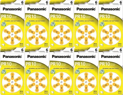 Produktbild von Panasonic 10x Gr. 10 Hörgerätebatterien 6er Blister PR70 Gelb 24610 2A712249