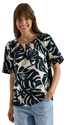 Produktbild von Cecil Carmen-Bluse mit Kurzarm und Blätterprint Palm Breeze Green L