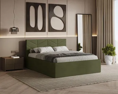Produktbild von Polsterbett LOSANGE mit Kopfteil, 180x200 cm, Doppelbett mit Bettkasten und Lattenrost aus Holz, Velourstoff, Farbe: Hellgrün