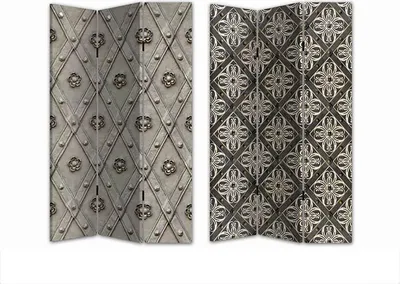 Two folding screens with different decorative patterns, displayed side-by-side against a white background.