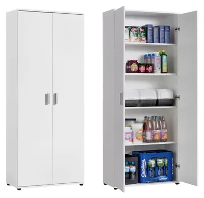Image de Armoire multi-usages de 75 cm de large avec étagères 75x35x184 cm (LxPxH) Blanc avec 2 portes & 4 étagères