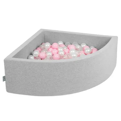 Obrázok produktu pre KiddyMoon 90x30cm/300 loptičiek ∅ 7cm Trojuholník Detské penové loptičky  vyrobené v EÚ, Svetlo sivá: Ružová/Perleťová/Priehľadná