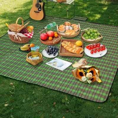 Productafbeelding van Picknickdeken, 200 x 200 cm, waterdicht, opvouwbaar, groen gestreept