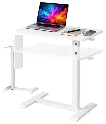 Productafbeelding van Relaxdays verstelbaar bureau, hoogte instelbaar van 66 tot 100,5 cm, opklapbaar, met onzichtbare wielen, geschikt voor thuiswerken, laptoptafel, C-vorm, wit