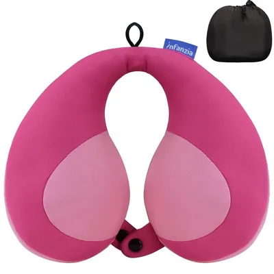Immagine prodotto di Cuscino cervicale a forma di U per bambini, supporto per il mento, cuscino da viaggio rosa, adatto a bambini dai 3 ai 16 anni, in cotone