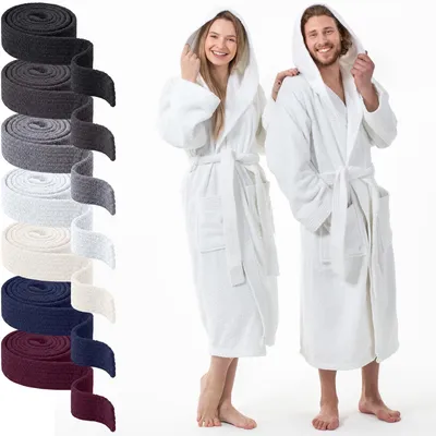 Produktbild von AR Line Kapuzen Bademantel 100% Baumwolle 450 g/m² – Uni Frottier Saunamantel, Größen S–XXXL, in Farbe: Weiß, in Größe: S