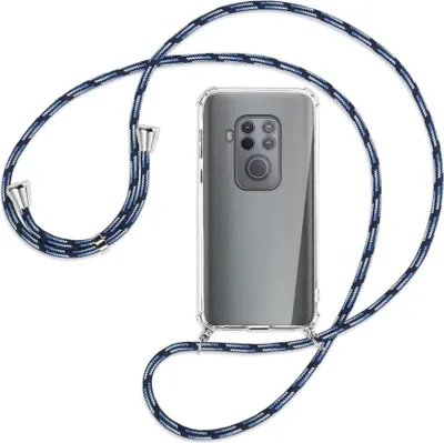 Produktbild von Handykette Backcover-Schutzhülle mit Band (Metall silberfarben) für Motorola One Zoom, One Pro - Blautöne