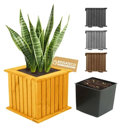 Produktbild von Holz-Blumenkasten mit Kunststoff-Einsatz für Garten und Balkon