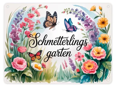 Produktbild von Schmetterlinge im Cottage-Garten Metallschild in 15x20 cm Naturliebhaber
