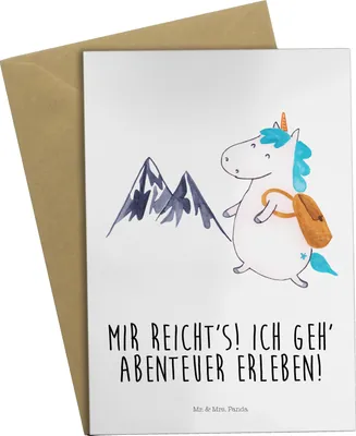 Produktbild von Mr. & Mrs. Panda Grußkarte Einhorn Bergsteiger - Weiß - Geschenk, osterkarten, hochzeitskarten, glückwunschkarten, weihnachtskarten, Berge, Unicorn, Urlaub, Reisen