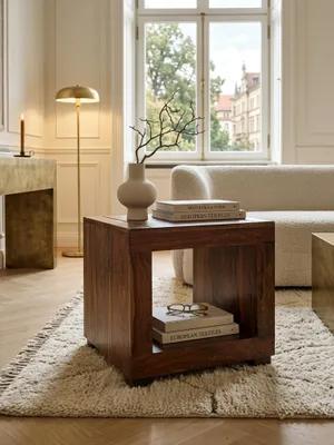 Produktbild von Couchtisch MUMBAI Massiv-Holz Sheesham 50 cm breit Wohnzimmer-Tisch Design dunkel-braun Landhaus-Stil Beistelltisch