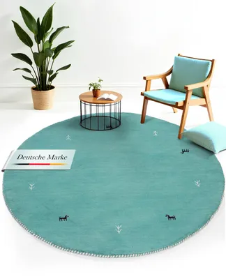 Produktbild von Wollteppich Gabbeh Uni rund Ø 300 cm Türkis