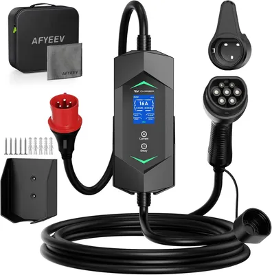 Obrázok produktu pre Mobilná nabíjačka pre elektromobily, 11 kW, s 5-metrovým káblom typu 2 (trojfázová), s digitálnym displejom a nastaviteľným prúdom