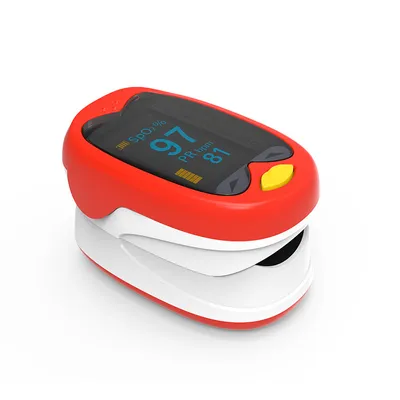 Imagen del producto de Medidor de oxígeno en sangre de alta precisión para uso doméstico. Pantalla OLED para medir la frecuencia cardíaca y la saturación de oxígeno. Oxímetro de pulso, color rojo