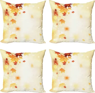 Produktbild von ABAKUHAUS Fallen Kissenbezug Set (4 Stück), Abstrakte Ahornblätter Bokeh, Moderner Doppelseitiger Digitaldruck, 50 cm x 50 cm, Beige orange Rubin
