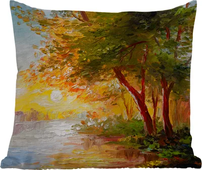 Produktbild von MuchoWow® Outdoor Kissen - Natur - Malerei - Baum - Wasser - 60x60 cm - Wetterfest - Lounge Kissen - Dekoration - Schlaf Kissen