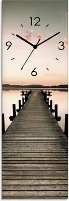 Produktbild von ARTland Glas Wanduhr Quarzuhr - schwarzer Zeiger Langer Pier im Sonnenaufgang Größe: 20x60 cm