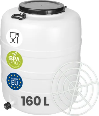 Produktbild von Garronda 160L mit Hahn und Pressring Weithalsfass Fasssilage Gepäcktonne Gärfass Gärbehälter Futtertonne (Weiß)