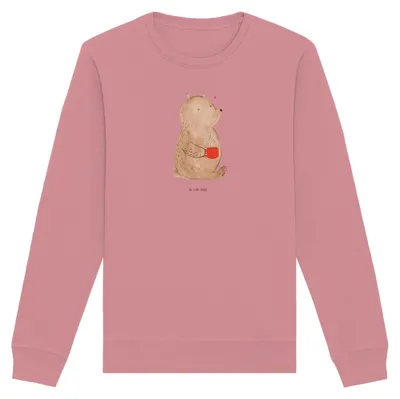 Produktbild von Mr. & Mrs. Panda Bio Baumwoll Pullover Bär Morgenkaffee Größe M - Canyon Pink - Geschenk, Hochzeitstag, Mitbringsel, für Freundin, Sweater, Sweatshirt, Valentinstag
