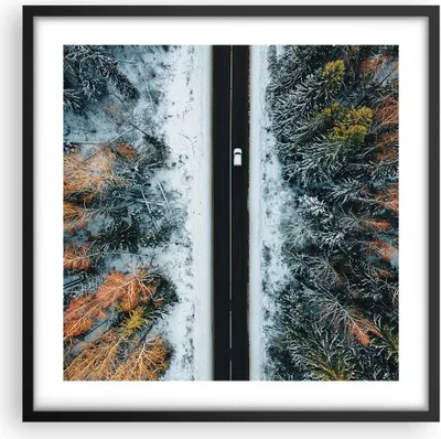 Produktbild von Gerahmtes Poster - Schwarzer Rahmen - Wald Weg Schnee - 50x50 cm - Wand Bild - Wanddeko - Wandbilder - Kunstposter - Wandposter - Bilderrahmen - Bilder - Kunstdruck - Wanddekoration - P2BAC50x50-4654