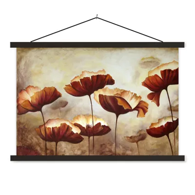 Produktbild von MuchoWow® Textilposter Malerei - Blumen - Ölfarbe - Pflanzen 150x100 cm mit schwarzem Rahmen - Schlafzimmer