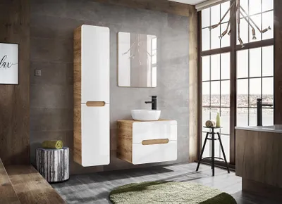 Obrázek produktu pro Designový koupelnový nábytek Koupelnová sestava Skříňka s umyvadlem Osvětlení 3dílná sada
