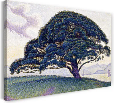 Produktbild von Leinwandbild (100x70cm): Landschafts-Gemalde Baum in Landschaft Impressionismus, echter Holz-Keilrahmen inkl. Aufhänger, handgefertigt in Deutschland
