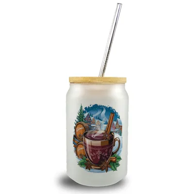 Produktbild von Winterlandschaft mit Glühweintasse Trinkglas mit Bambusdeckel - Glühwein