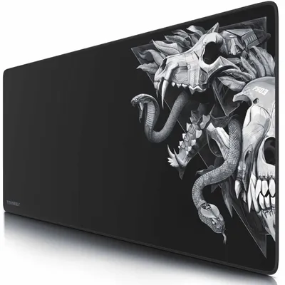 Imagen del producto de Alfombrilla para ratón gaming Titanwolf XXL, 900 x 400 x 3 mm, base para escritorio, lavable, base antideslizante, velocidad y precisión, diseño de calavera de lobo