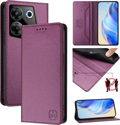 Produktbild von Lederhülle für Tecno Camon 20 Pro 5G Hülle Flip Brieftasche Kartenfächern Ständer Schutzhülle Lila
