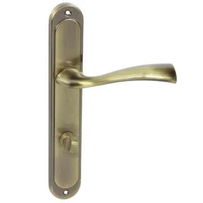 Produktbild von DOMINO Türgriff 78 Drückergarnitur WC - Badezimmer Set| Links & Rechts Türbeschlag für WC/Badezimmertüren | L-Form | aus Aluminium | Bronze | FLY M3 |