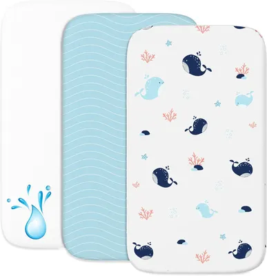 Produktbild von Spannbettlaken Set 55x90 cm, 3 Stücke, wasserdichter Matratzenschoner, Baumwolle, für Babybett