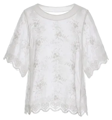 Produktbild von Damen Bluse weiss Gr. M aus Baumwolle mit Blumenmuster und Stickerei