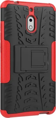 Produktbild von Mobigear Tire  Nokia 2.1 Hülle Hardcase Backcover Stoßfest mit Ständer - Schwarz / Rot