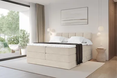 Produktbild von ALTDECOR Boxspringbett - H3/H4 Matratze und Topper - FAMA KING - 180x200 - Beige - Doppelbett, Boxbett, Polsterbett mit Bettkasten mit Stauraum und Kopftei