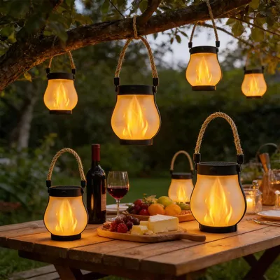 Produktbild von Solar LED Laterne 2er Set 22 Flammen LEDs 12×13cm Außenleuchte IP65 mit USB-C & Solarladung für Garten Terrasse Camping