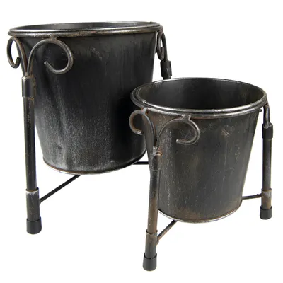 Immagine prodotto di Set di 2 vasi da fiori Clayre & Eef Ø 17 Ø 12 cm in ferro nero
