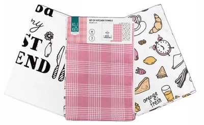 Produktbild von 3er Set Geschirrtücher - 40x60 cm - Motiv Küchentücher - Breakfast - 100% Baumwolle
