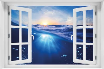 Produktbild von Wallario Poster mit Fenster-Illusion: Wellen im Meer bei Sonnenuntergang, Größe: 100 x 150 cm