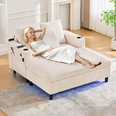 Immagine prodotto di AIORBER Spaziosa chaise longue reclinabile con LED, USB, portabicchieri, rivestimento in velluto ed elevato comfort - ideale per il soggiorno e la camera da letto - Disponibile multicolore