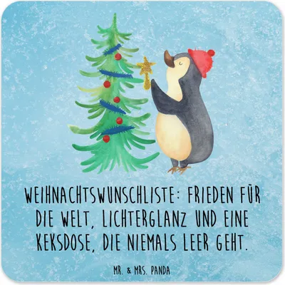 Produktbild von Mr. & Mrs. Panda Untersetzer für Gläser Pinguin Weihnachtsbaum 15er Set - Eisblau - Geschenk, Coaster, Winter, Tassen-Untersetzer, Weihnachten, Tassenuntersetzer