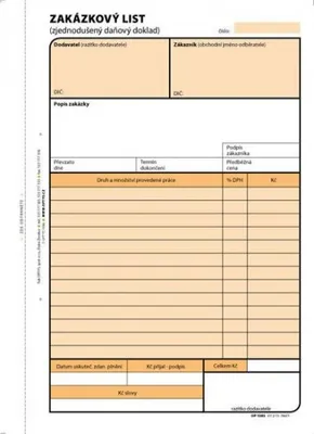 Obrázek produktu pro Tiskopis Zakázkový list, Optys, samopropisovací, 100 listů