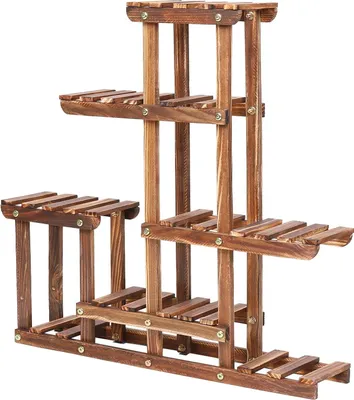 Image de Support à plantes en bois à plusieurs niveaux 60x61,5cm - Étagère à plantes en
