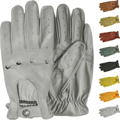 Produktbild von Herren Driving Autofahrer-Handschuhe Lederhandschuhe, Größe:7=S, Farbe:Grau