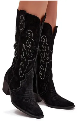 Produktbild von Wildleder Damen Cowboy-Stiefel Mit Absatz Schwarz Karira 37