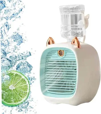 Obrázek produktu pro Ruční stolní ventilátor se 3 rychlostmi – LED osvětlení – chlazení a zvlhčování vzduchu – přenosný – 3 v 1 – modrá barva