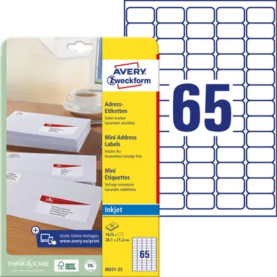 Immagine prodotto di AVERY Zweckform J8651-25: Etichette adesive per indirizzi (1.625 etichette, 38,1 x...)